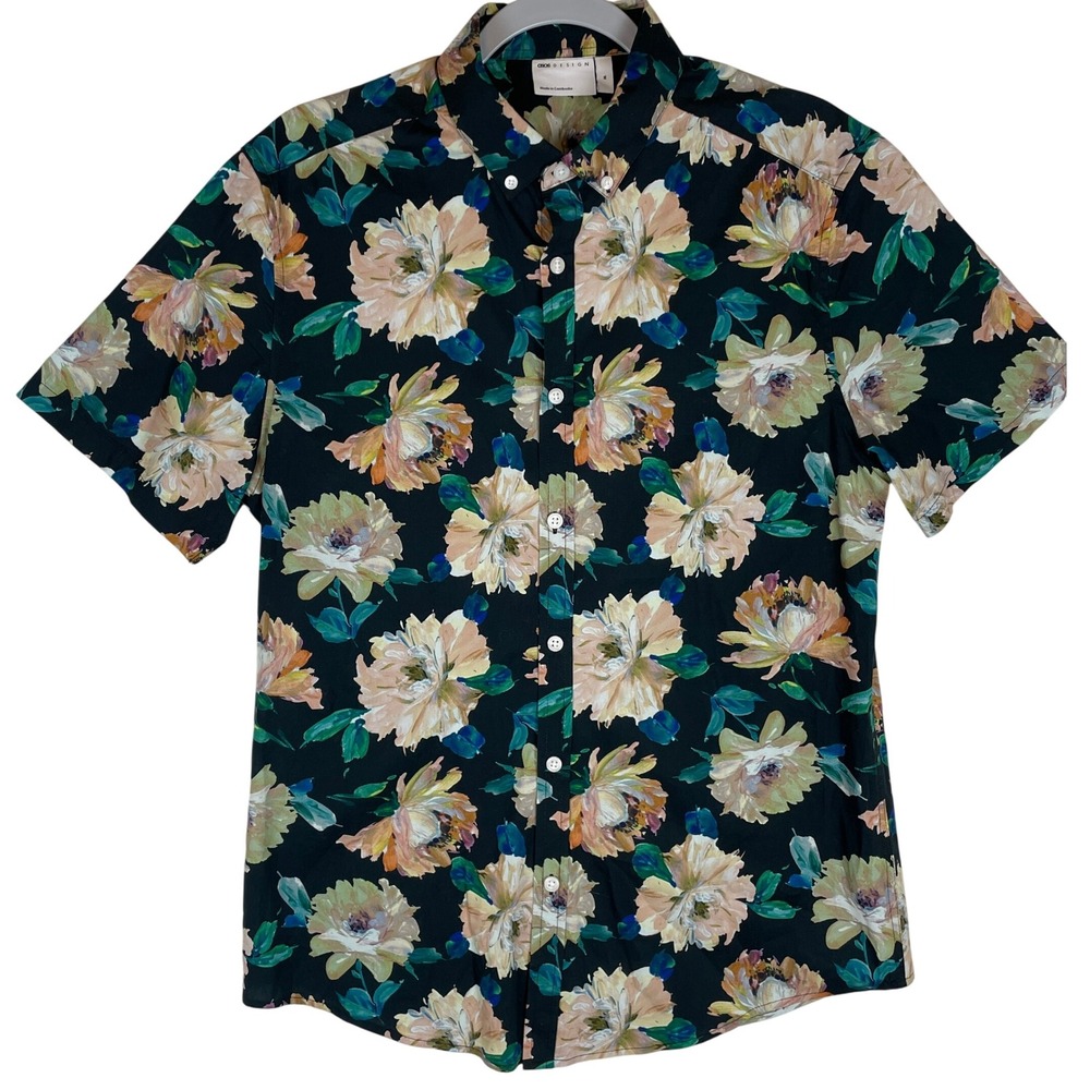 ASOS DESIGN Mens Short Sleeve Button Down Shirt Dark Floral Print‎ Size M